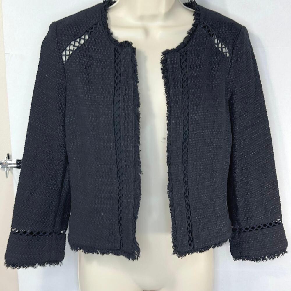 Joie Textured Tweed Open Knit Cardigan Women’s Small Gray Black Mixed Stitch